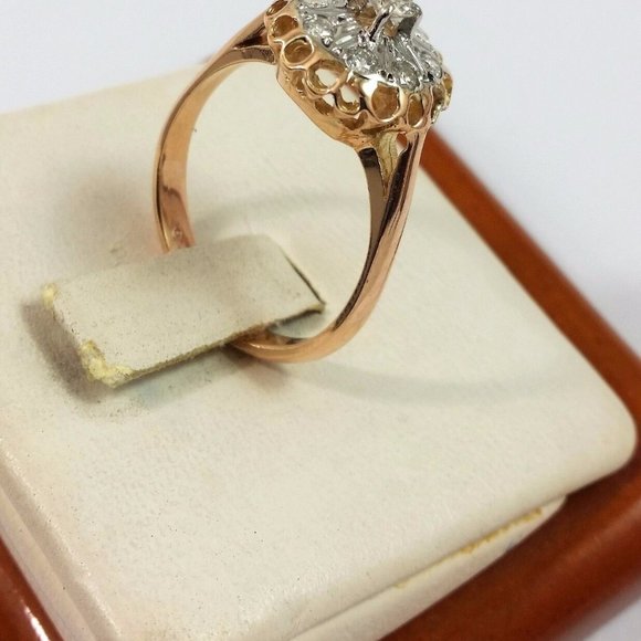Exquisite 14K Karat 585 Stamp Solid Two Tone Multi Color Gold Ring with Diamonds - Picture 8 of 12